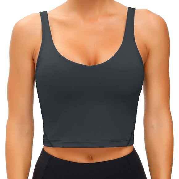 🆕Women Charcoal Gray Nylon Sport Bra Yoga Tank Longline Padded Workout Running - Picture 1 of 7